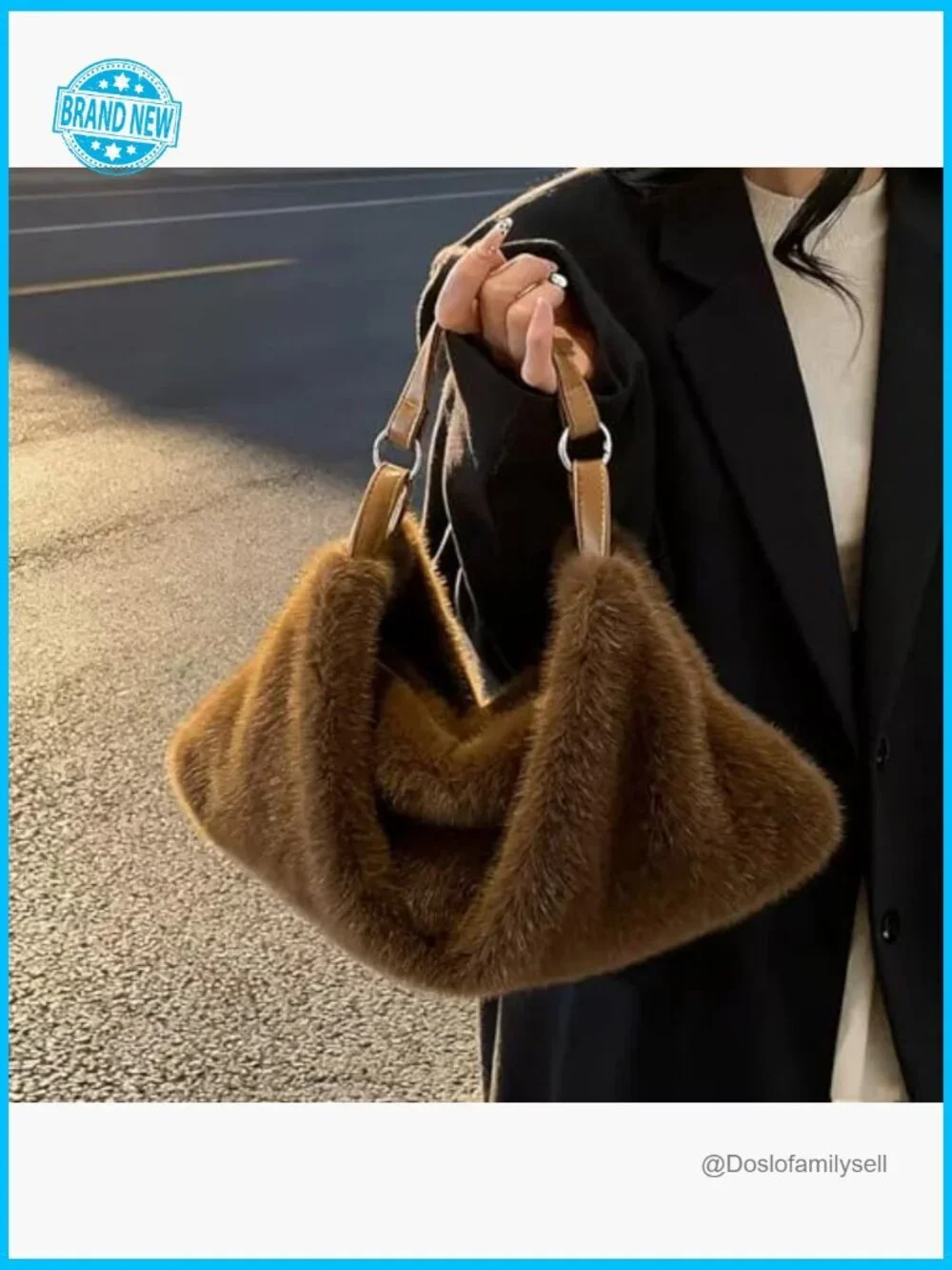Fluffy Faux Fur Hobo Bag Cozy Winter Tote Shoulder Crossbody Handbag
